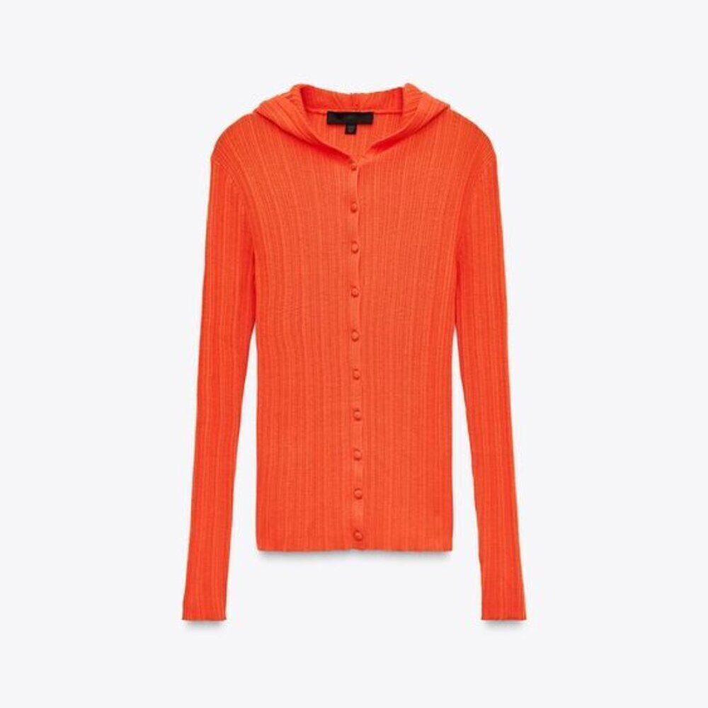 ZARA RIB KNIT HOODED SWEATER SIZE L  9598/036/615